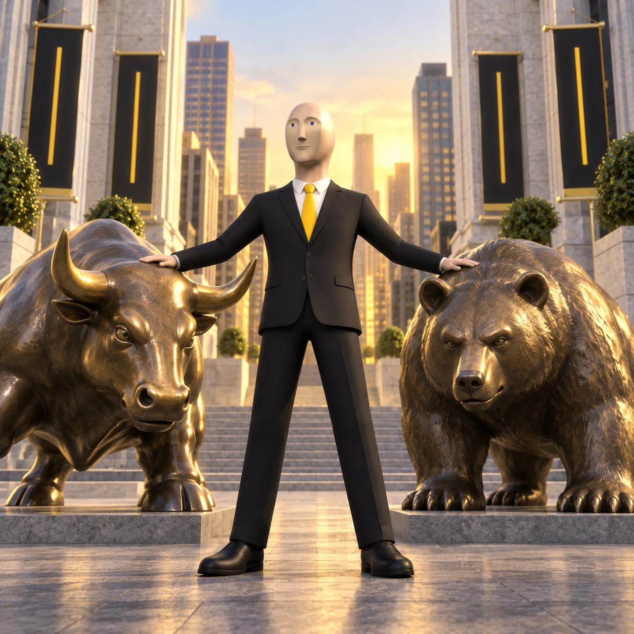 Meme Man meme: FINANCE BULL AND BEAR / Meme Man 梗图:金融牛熊市场